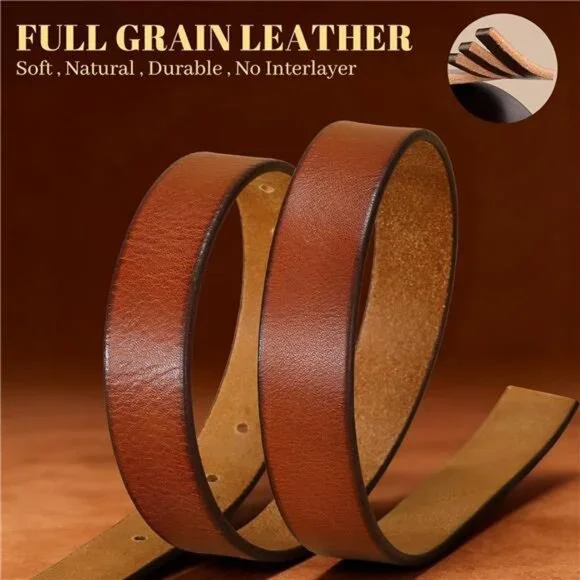 Women's Genuine Leather Belt Vintage Ladies Full Grain Solid Leather Belt